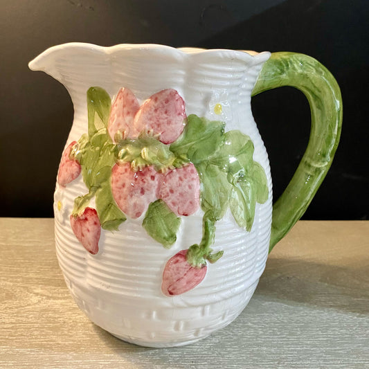 Vintage Strawberry Vine Pitcher W/Bowl, 9"H x 13"Dia