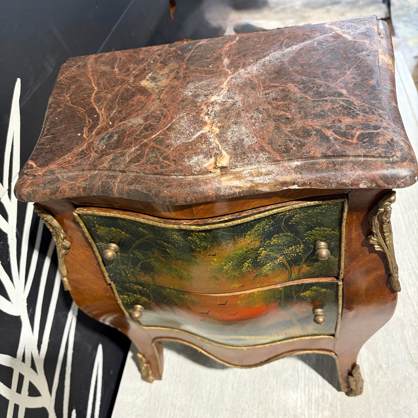 Small Cocktail Chest W/ Marbel Top, 15"W x 9.75"D x 16.5"H