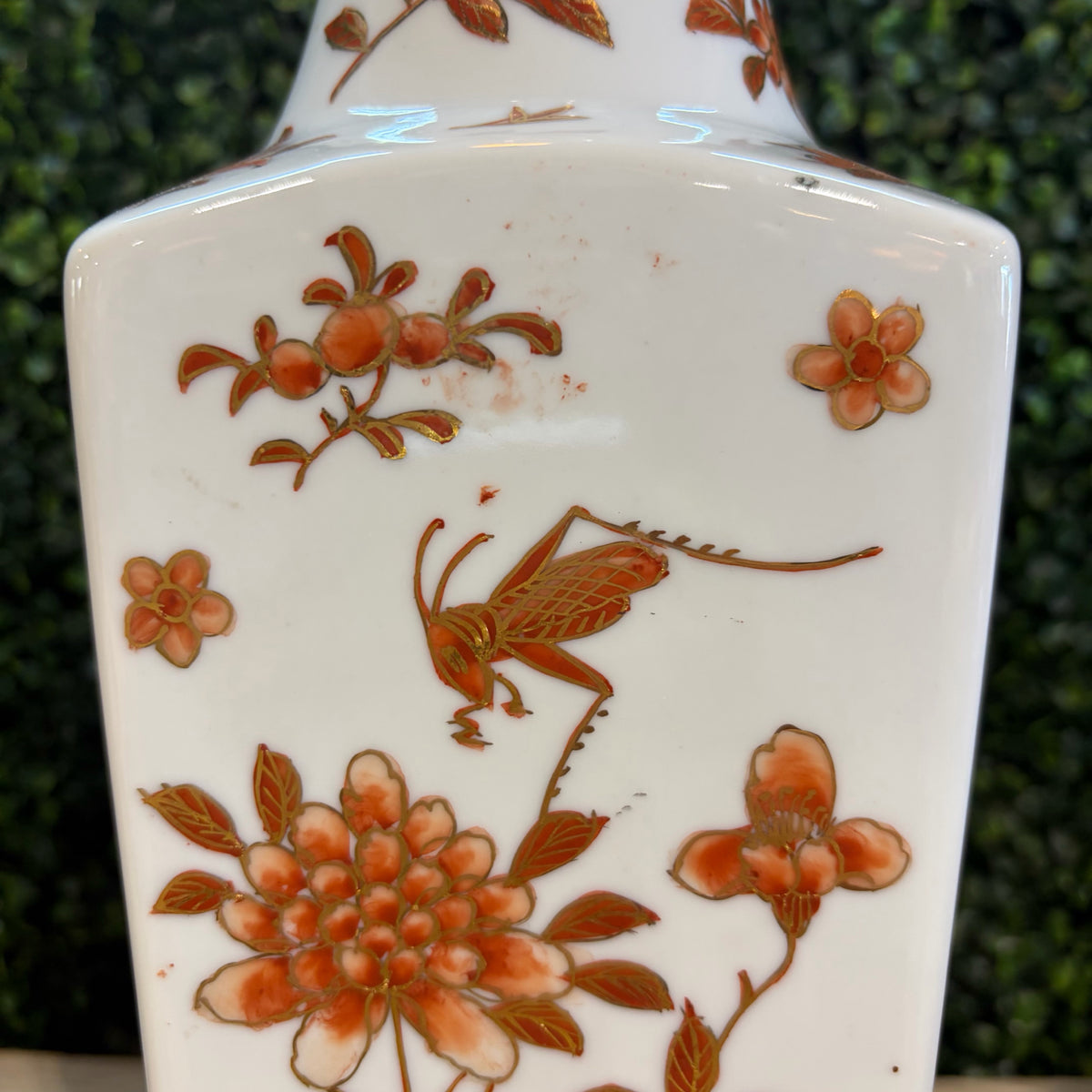 VTG ACF Japanese Porcelain Cricket Vase w/Base, 14"H x 5"Sq