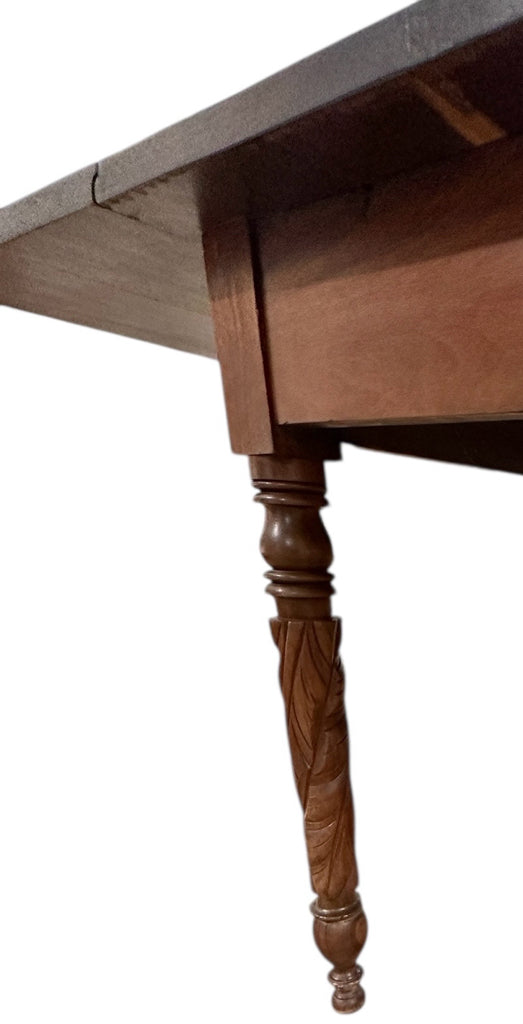 Antique drop leaf table w/carved legs, black walnut?, 50"L x 42"W x 28"H