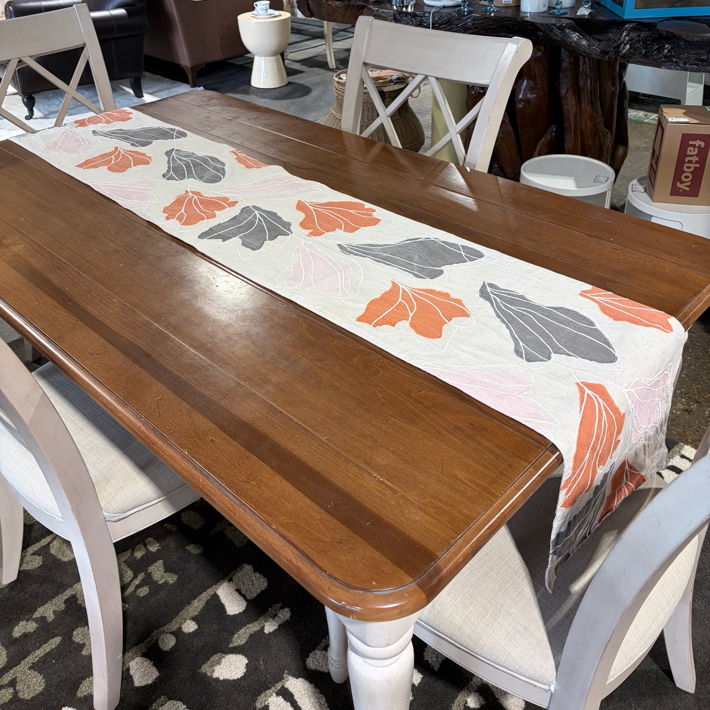 Crate & Barrel Floret Table Runner, Linen, 84"L x 13.75"W