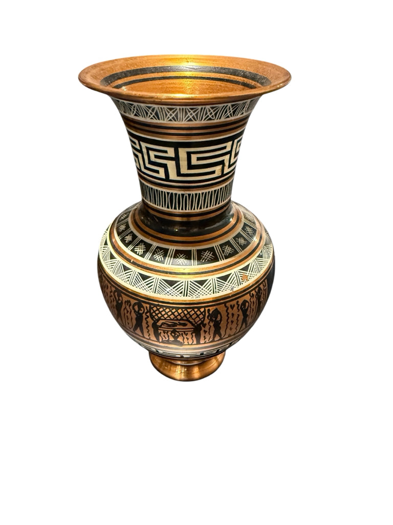VTG Grecian handpainted copper vase, 6.25"H