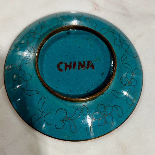 VTG Cloisonne Trinket Dish, Blue, 3.75"Dia