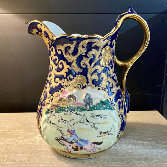 Gold and Cobalt Etched Vase/Pitcher 13"H x 6" Diameter