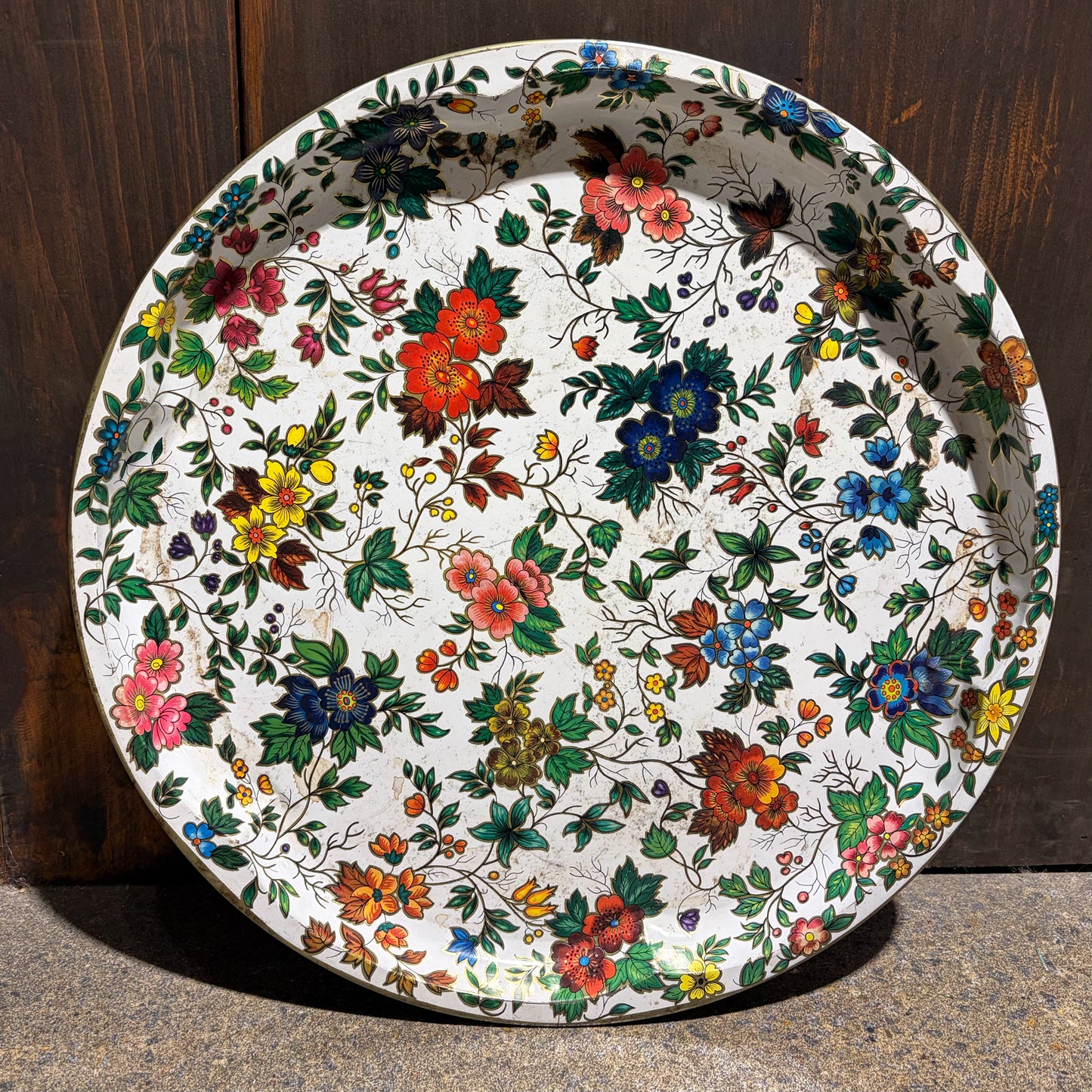 Vintage Daher Floral Tin Tray, 16"Dia x 1.5"H