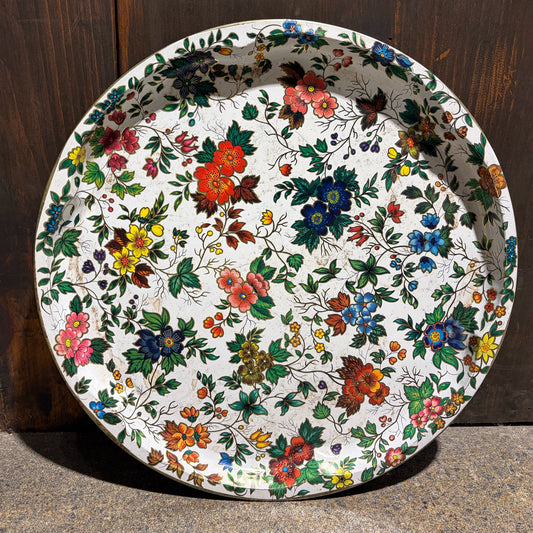Vintage Daher Floral Tin Tray, 16"Dia x 1.5"H