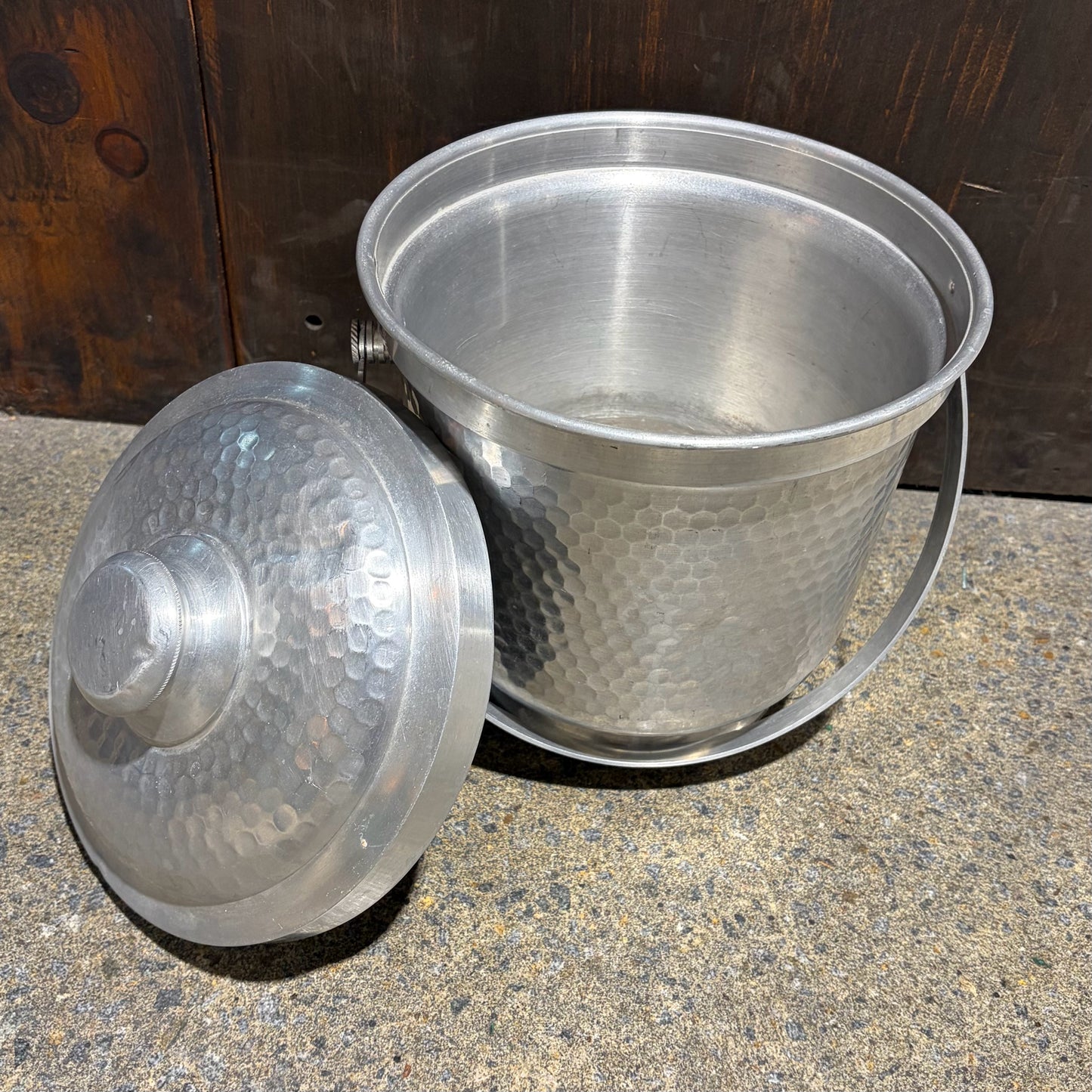Vintage Hammered Aluminum Ice Bucket, 10.5"H x 9"Dia