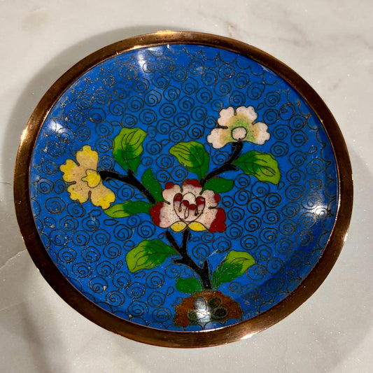 VTG Cloisonne Trinket Dish, Blue, 3.75"Dia