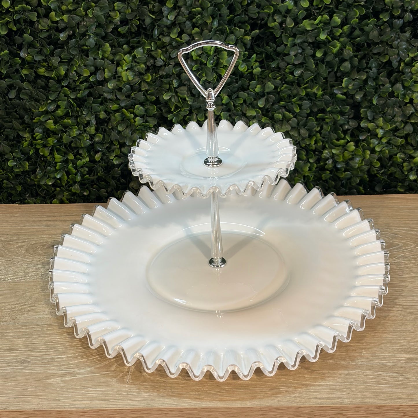 VTG Fenton Milk Glass Two Tier Serving Plate, 13"Dia x 11"H