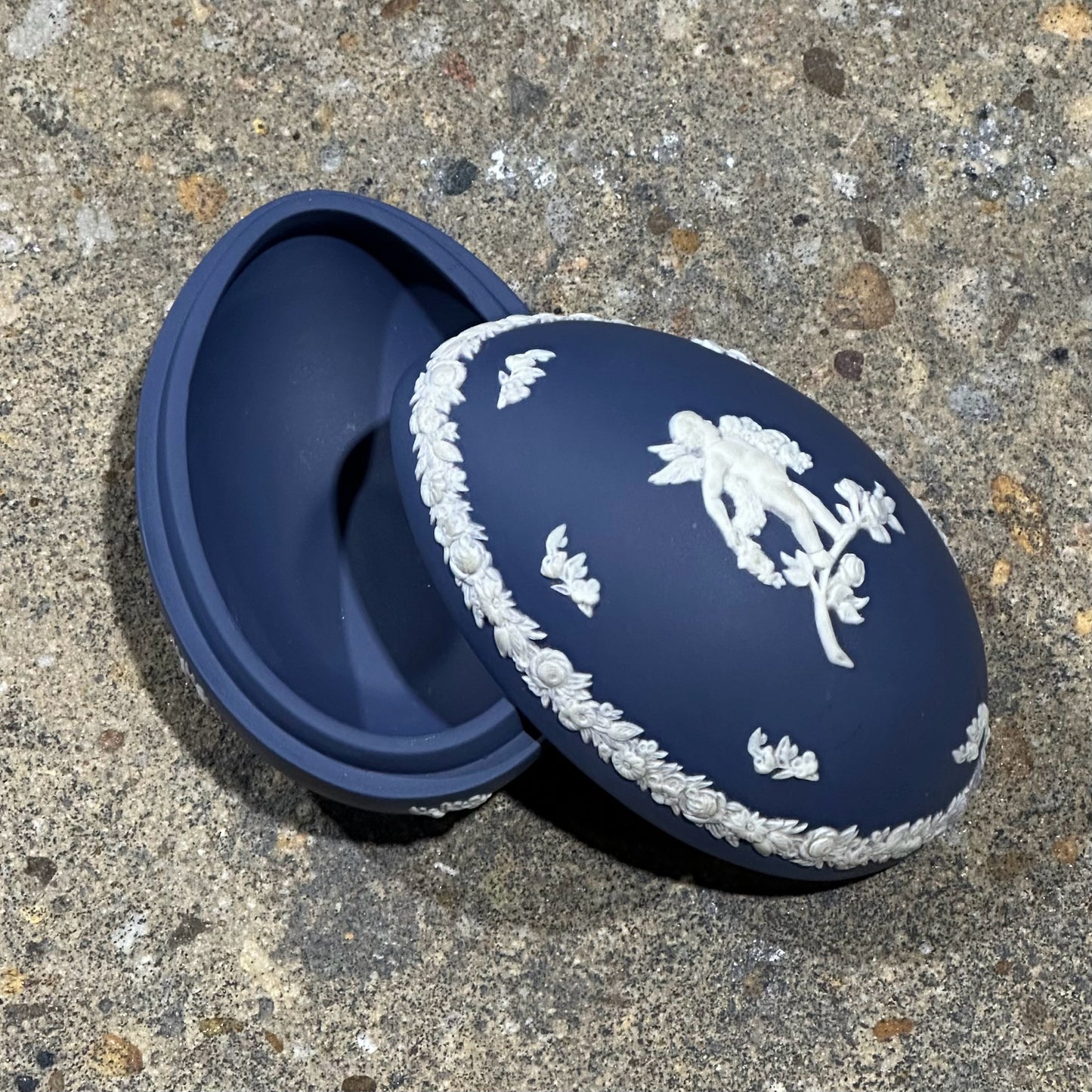 Wedgewood Jasperware Egg Trinket Box, Portland Blue, 4" L x 2.75" W x 2.5" H