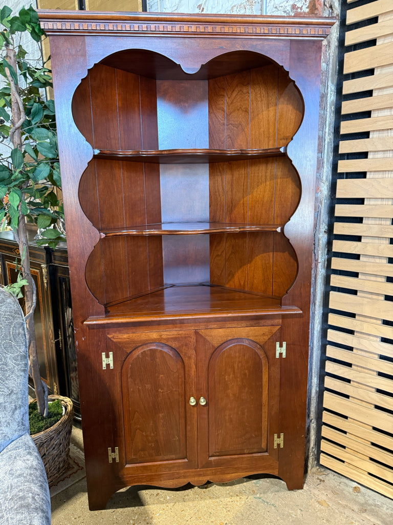 Cushman (?) corner cabinet, cherry finish, 34"W x 16.5"D x 69"H