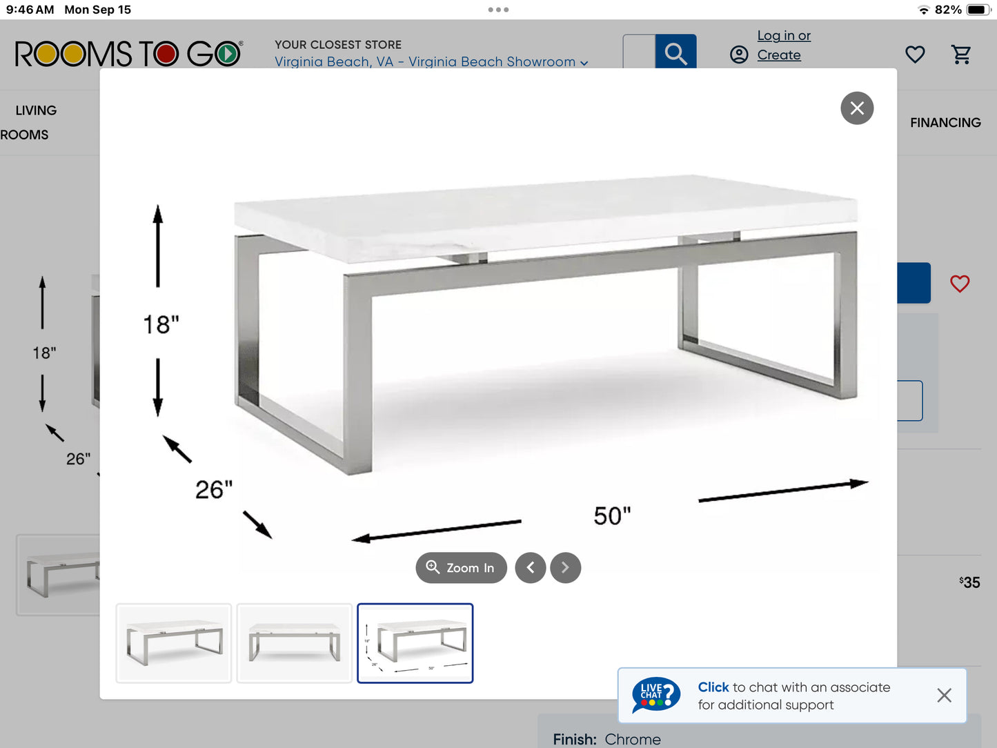 Nerissa Chrome/Metal/ Faux Stone Coffee Table As Is 50"L x 26" W x 18"H