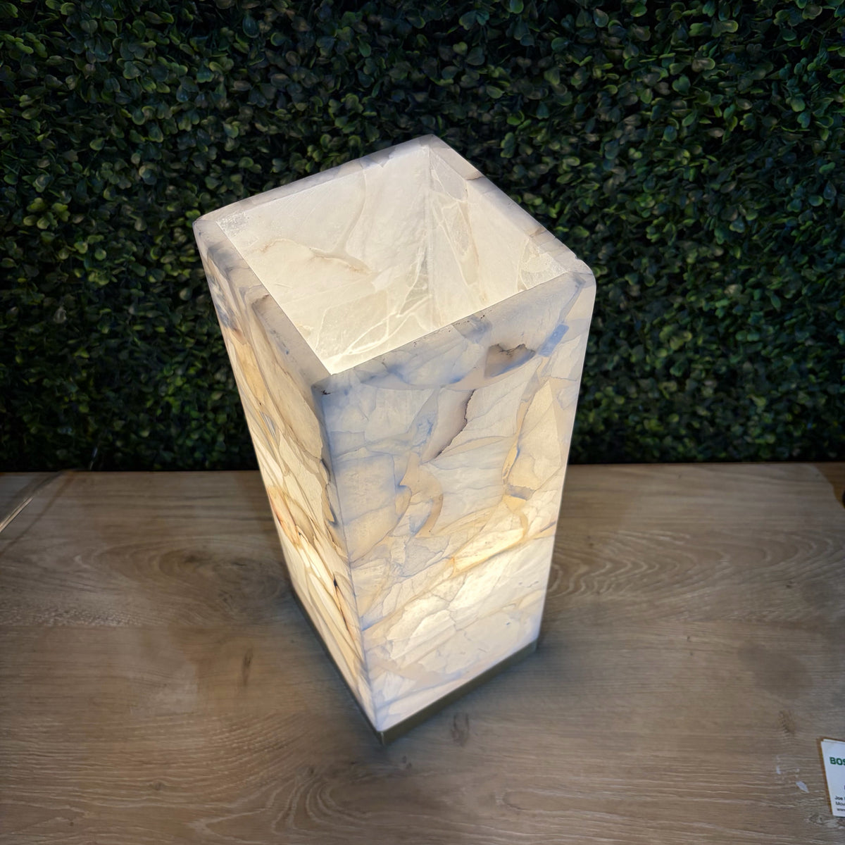 Alabaster Upright with Brass Base, 15"H x 5.5"Sq
