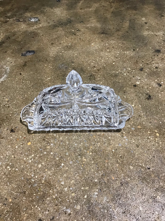 Crystal Covered Butter Dish 8"L x3" W x4.5" H