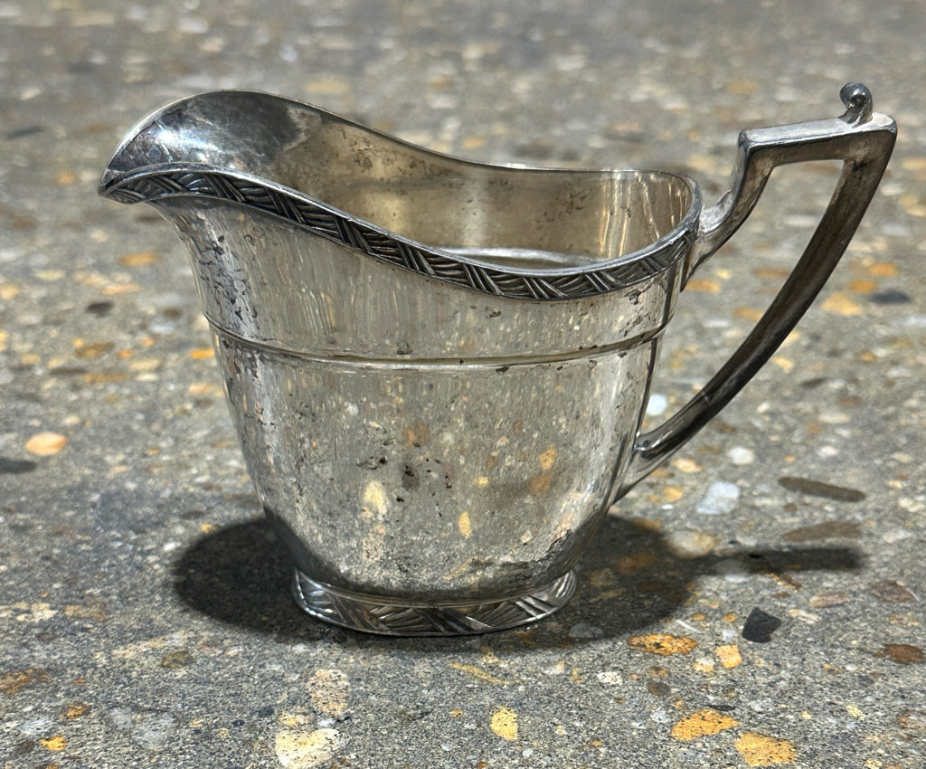 Petite pitcher/creamer/vase, EPNS silver,well-loved,4"H