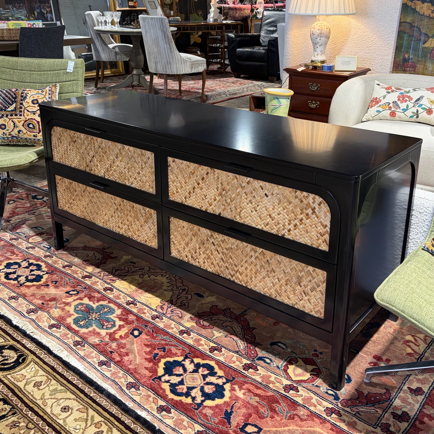 Miri 4 Drawer Black Cane Dresser CB2, 60"W x 20"D x 28"H
