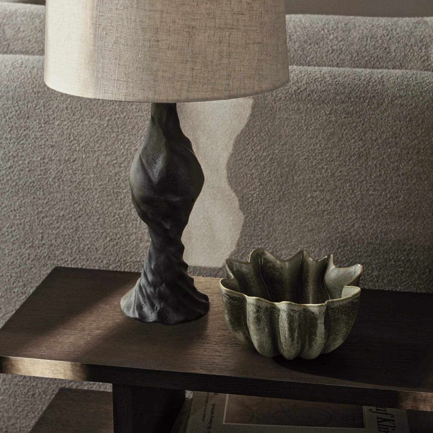 Ferm Living Nium Large Decorative Stoneware Bowl, Dark Sage, 14.2" Dia x 7.1" H