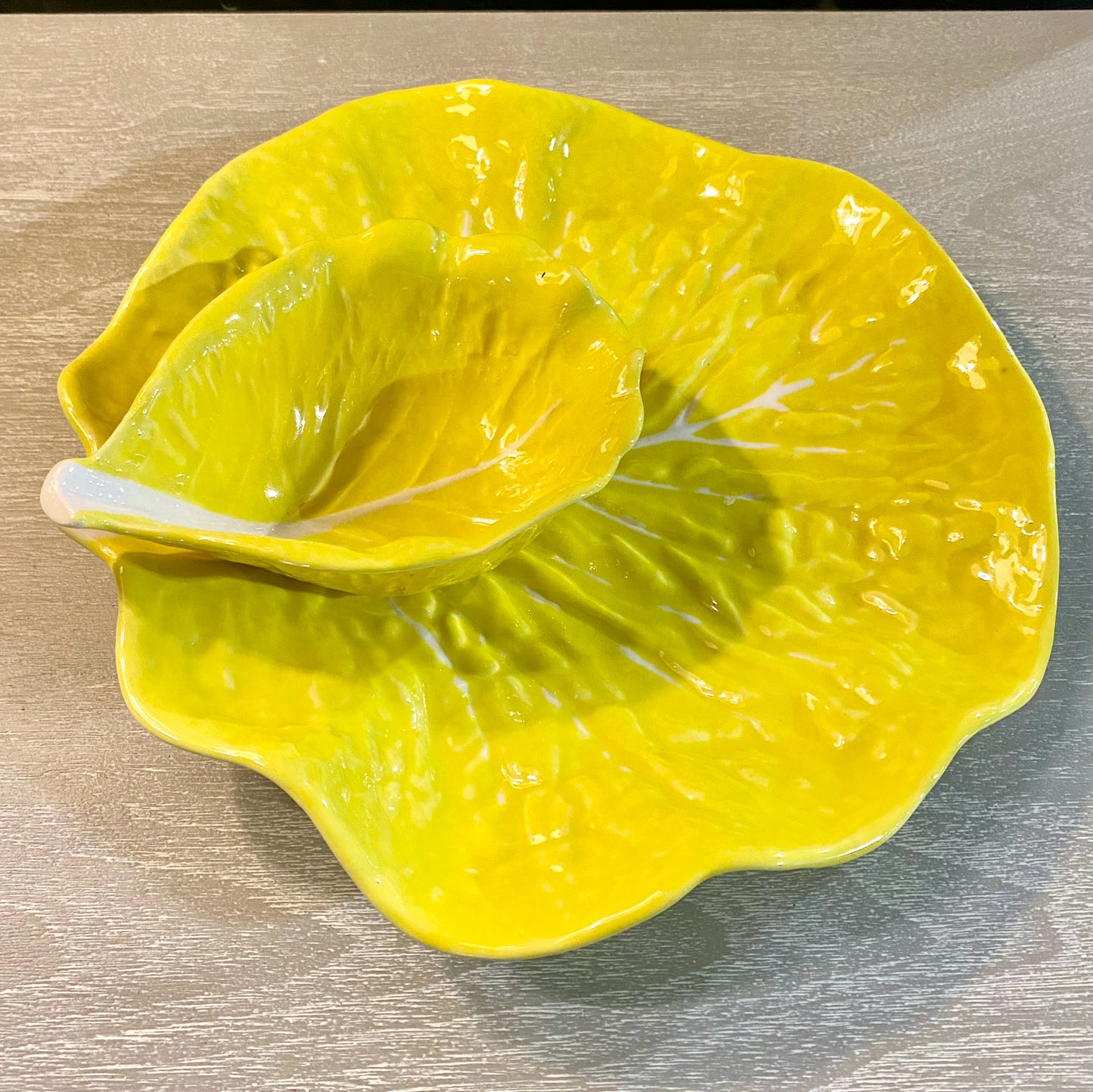 MCM Yellow Cabbage-ware Dip Tray, 12.5"W x 12"W x 3"H