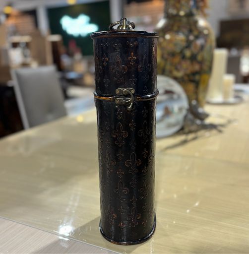 VTG Wine Gift Box, brown leather/wood, 4"W x 4.5"D x 14"H