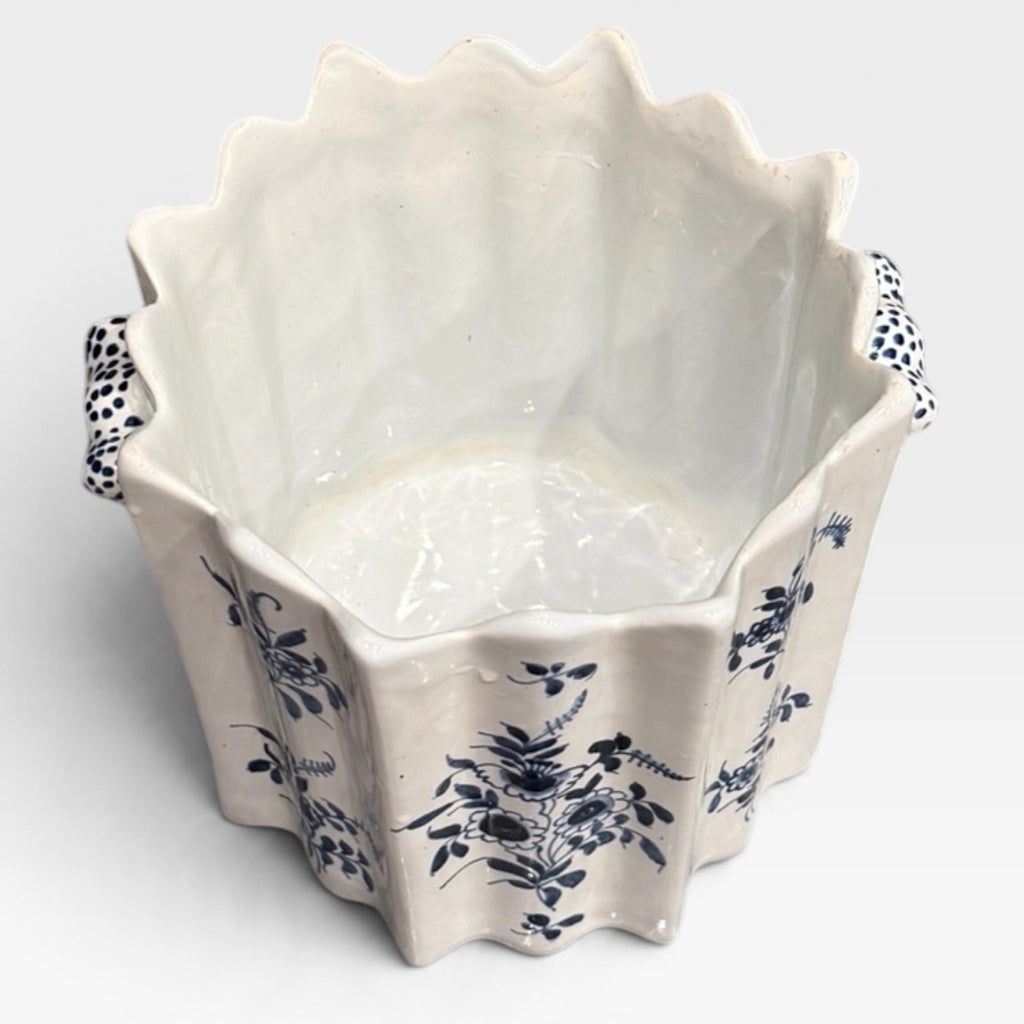French handpainted cachepot, blue/white, 7"Dia x 6"H