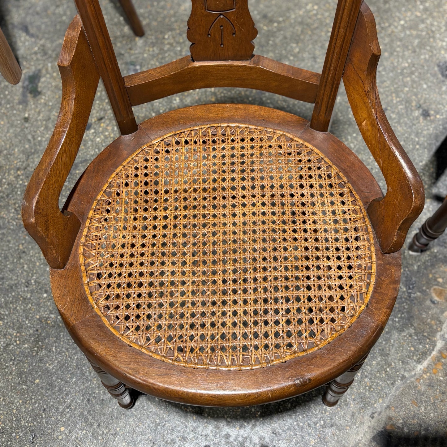 4 Victorian Cane Bottom Wooden Chairs, 33.5"H x 19"D x 17.5"W