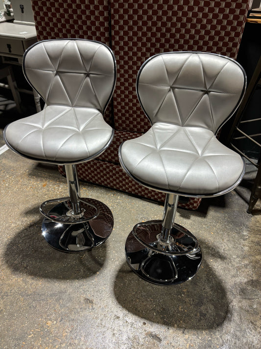 PAIR Swivel Bar Stool, Faux Silver Leather, 36" H x 18" W x 18" D
