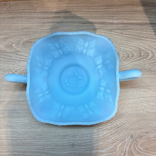VTG Fenton Blue Butterfly Candy Dish, 8.5"W x 6"D x 2.5"H