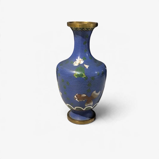 VTG Chinese Cloisonee Metal Vase with Enemal 5" Diam x 9"H