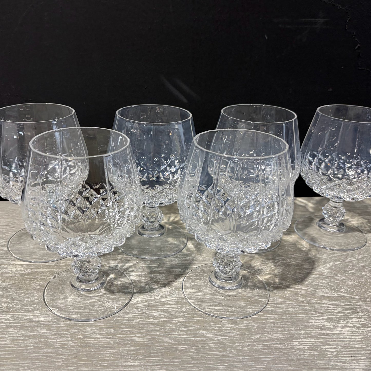 6 Vintage Cristal Crystal Brandy Glasses, 5.25"H x 3.25"Dia