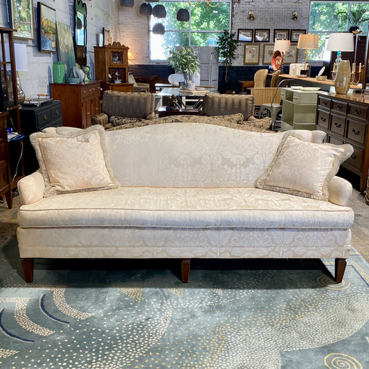 Vintage Camel Back Sofa, Light Peach & Cream Floral, 73.5" L x 33" D x 32" H
