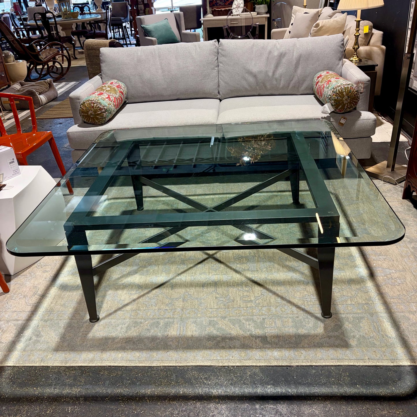 Modernist Heavy Square Glass Top Coffee Table, 54"W x 54"D x 19"H