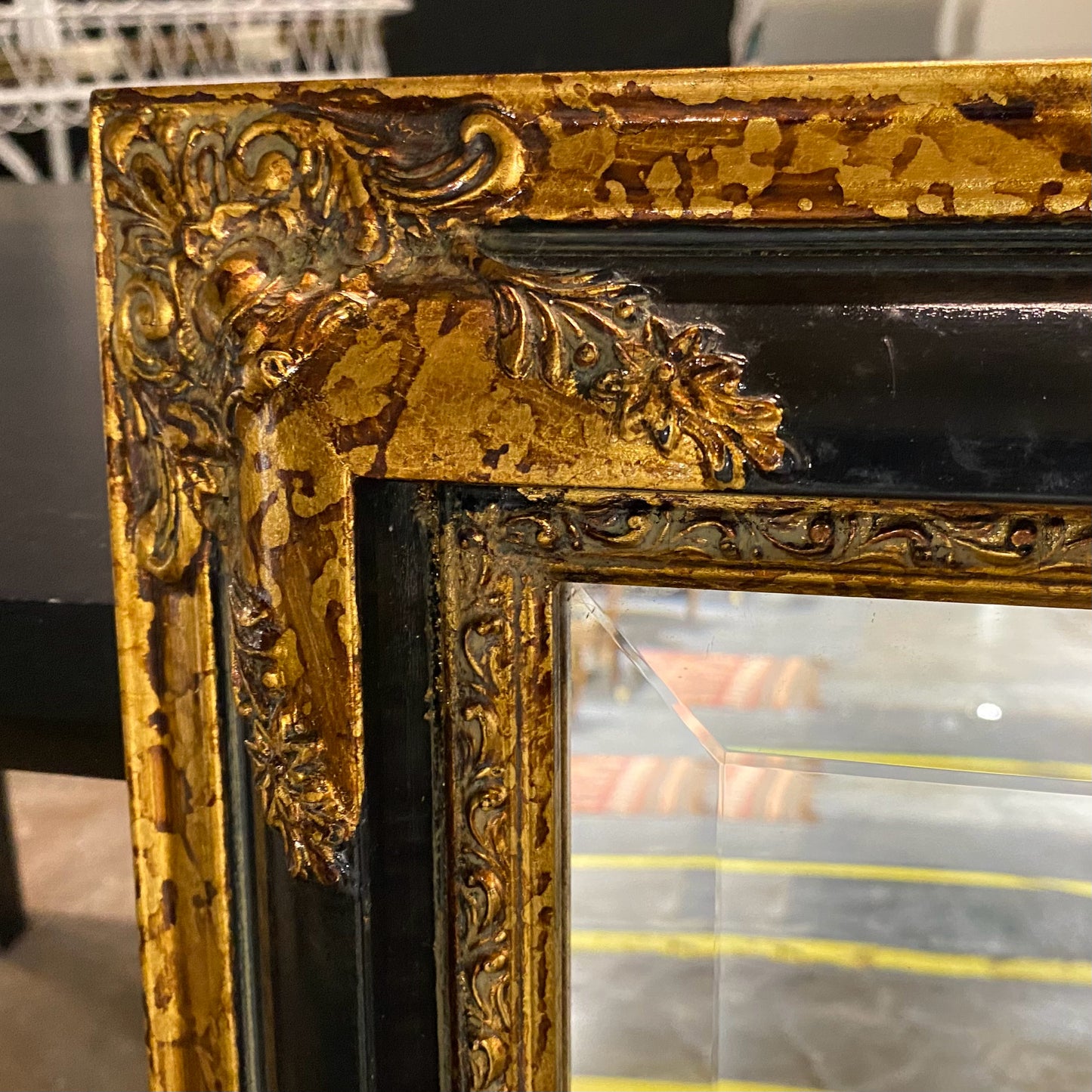 Black & Gold Beveled Mirror, 34"H x 28"W x 2"D