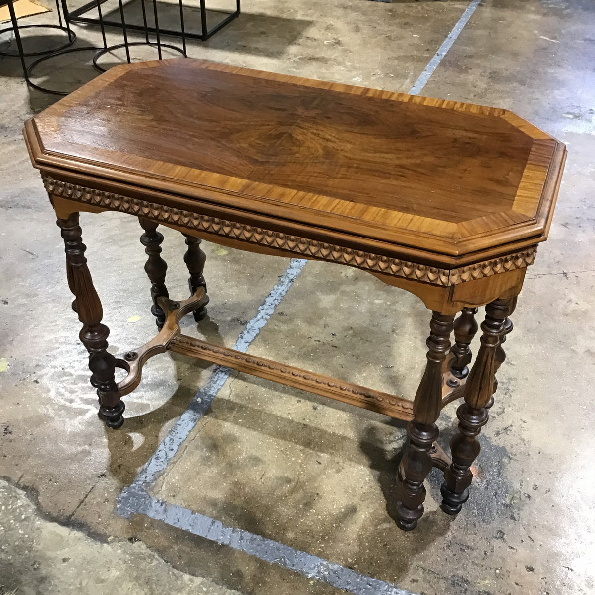 VTG Octagonal Wood Table with Interecate Carvings 39.5"W x 22"D x 31"H