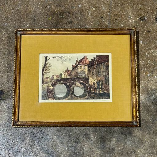 Lithograph "The Old Stone Bridge" signed  by Sandri 16" W x 13.25" W x 1" D