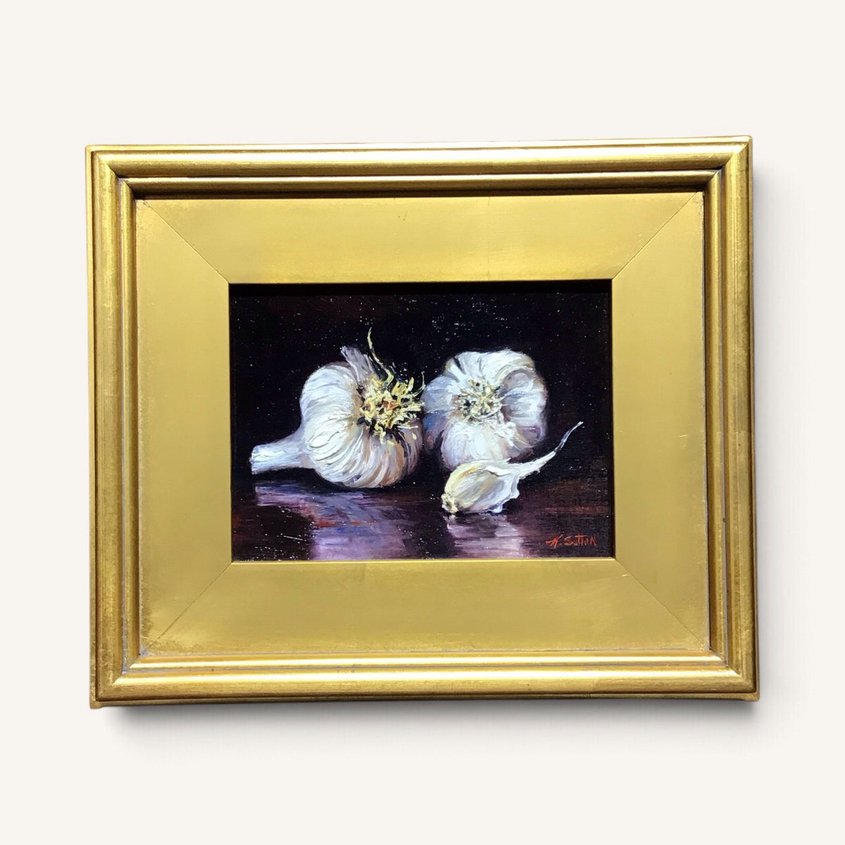 Original Garlic Bulbs Oil Painting by K. Sutton 13" W x 11" H
