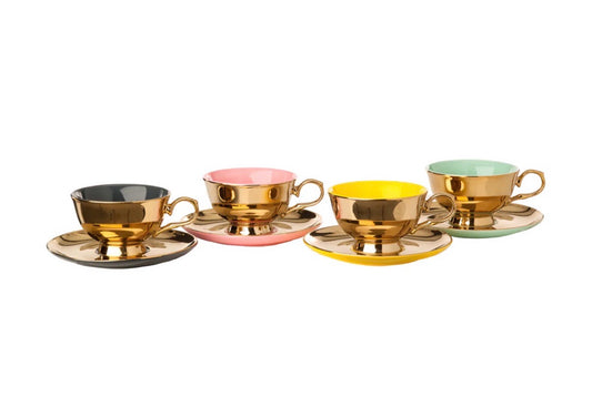 NEW Legacy tea cups, set of 4, gold/mult