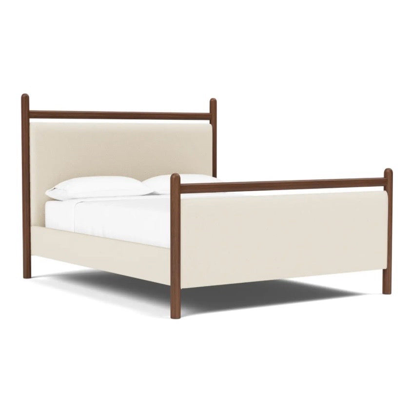 Ridge Cal King Bed, Cotton Linen & Walnut, 91.25"D x 83.5"W x 56"H