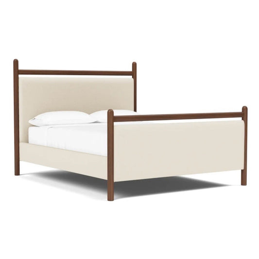 Ridge Cal King Bed, Cotton Linen & Walnut, 91.25"D x 83.5"W x 56"H
