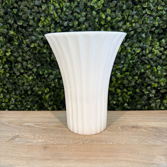 Fluted White Glass Vase, 7.25"H x 5.75"Dia