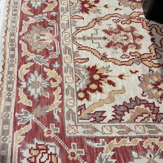 Antique Handwoven Oushak rug, cream/red, 6'x9'