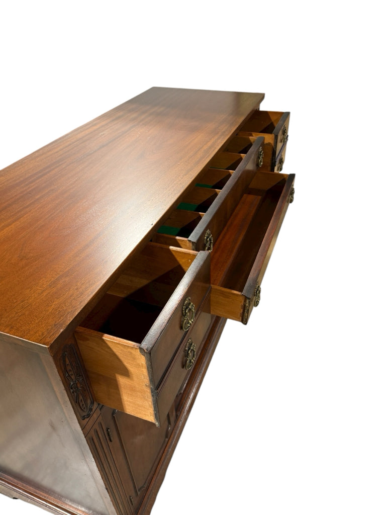 1940s sideboard, felt lined drawer, storage, 57"W x 20"D x 28"H