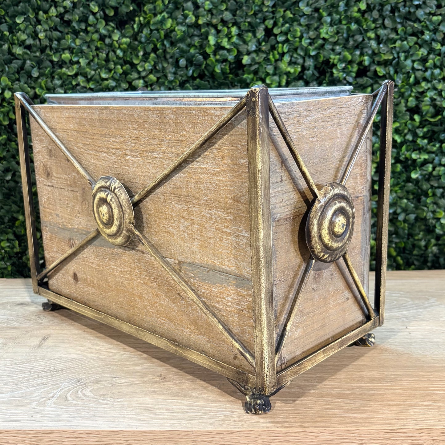 Iron & Wood French Country Rectangular Planter, 9"H x 6.5"D x 13"W