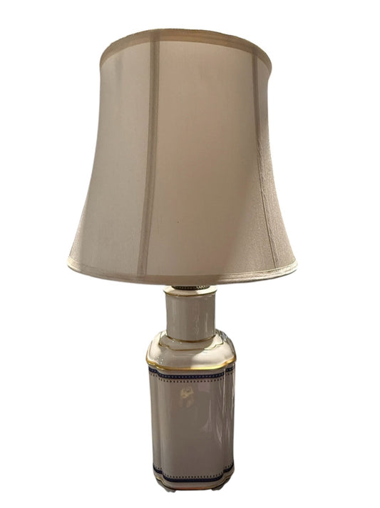 Blue/white/gold ceramic lamp, classic, 26"H x 14"W x 14"D