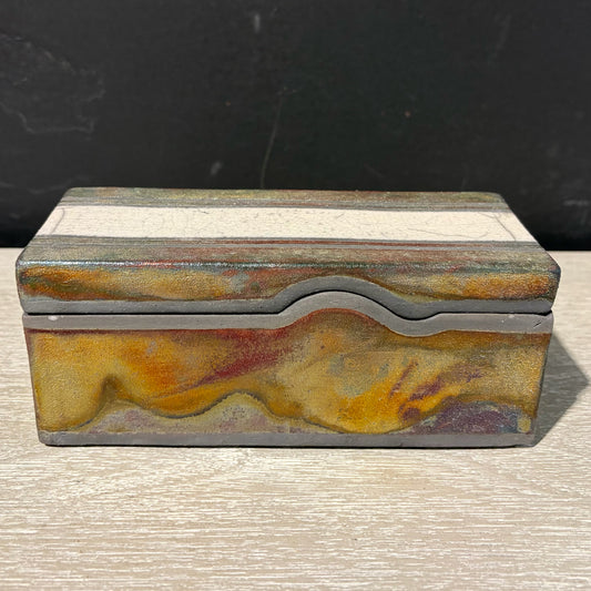 Raku Ceramic Box w/ Lid, Signed, 6.75"W x 2.75"D x 2.75"H