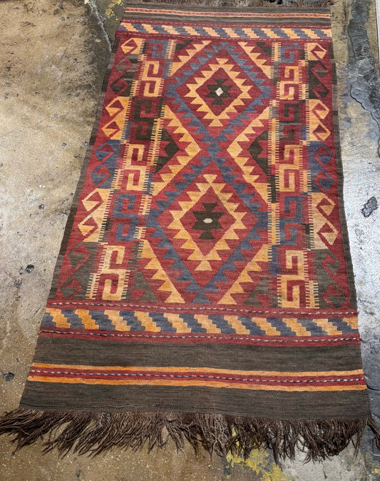 Vintage Brown/ Red Kilim Rug 77" L x 40" W