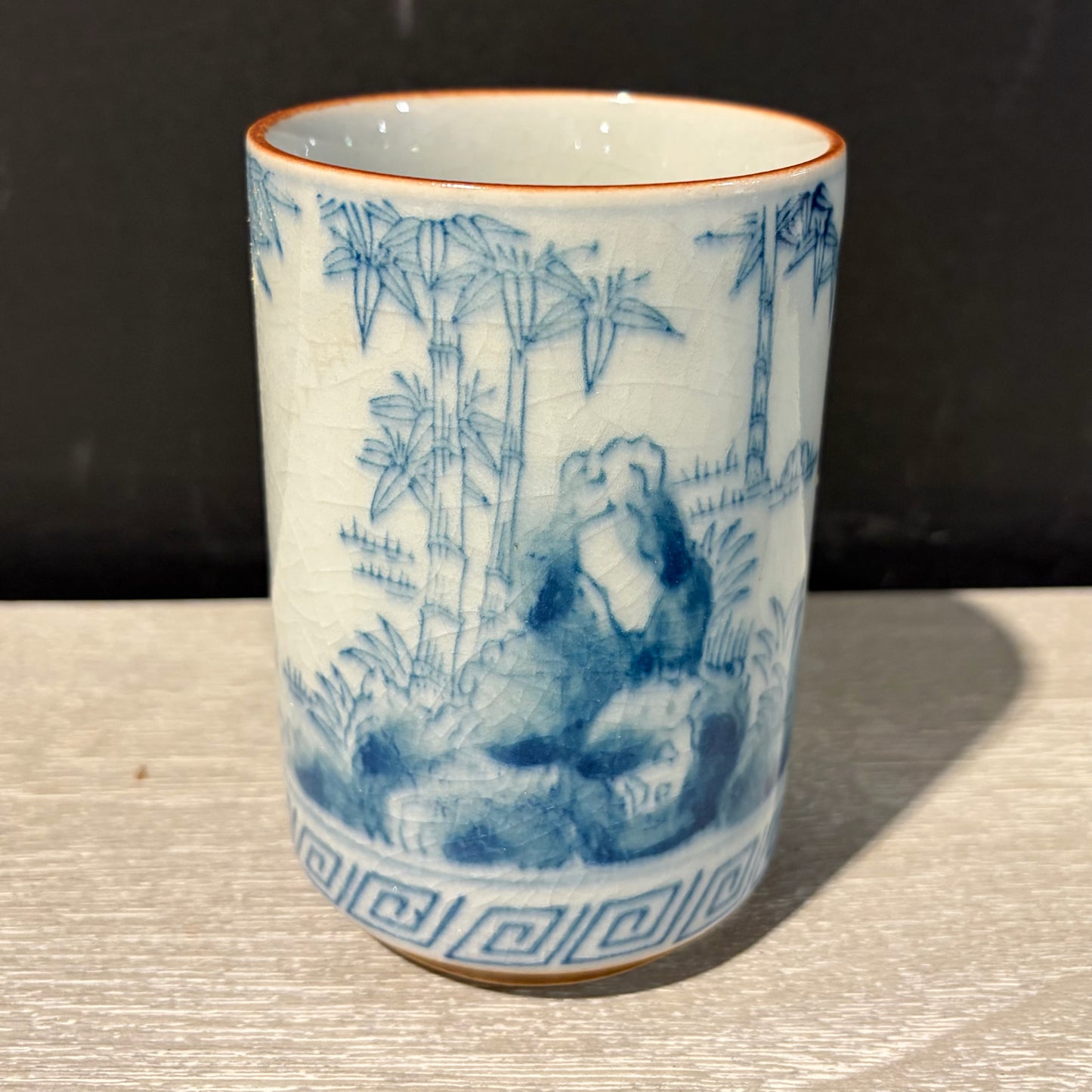 VTG Japanese Blue & White Sushi Tea Cup, 3.2"Dia x 4.25"H