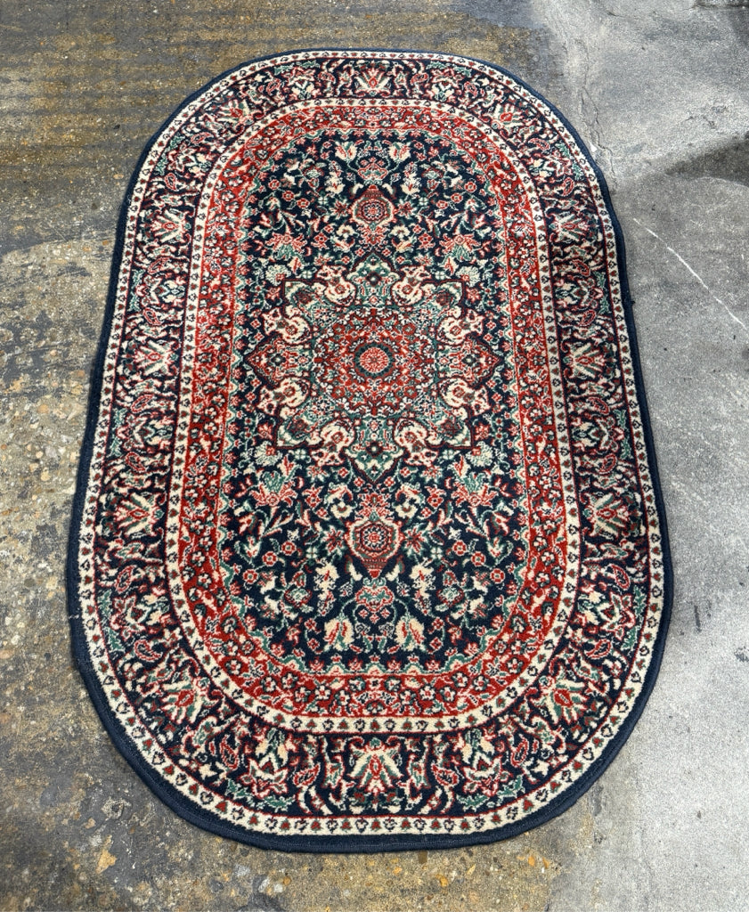 Turkish rug, 100% wool, navy/red/cream, 4'2" x 2'8"