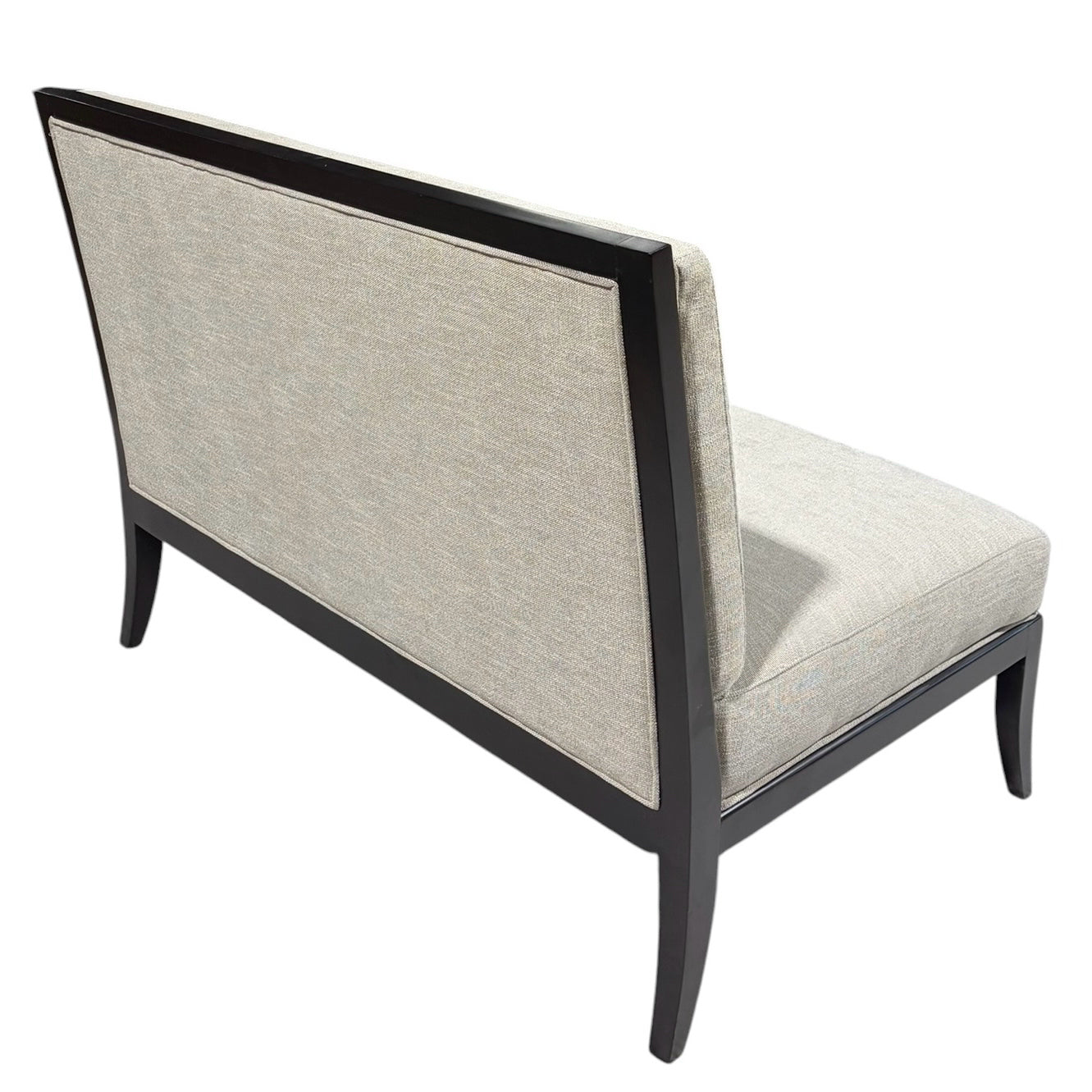 Grey Fabric and Dark Wood Bernhardt Settee, 49.5"W x 28"D x 36"H