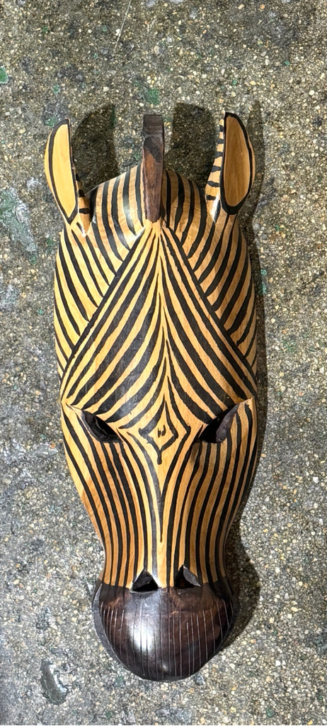 Zebra mask, handcarved, 16"L x 6"W