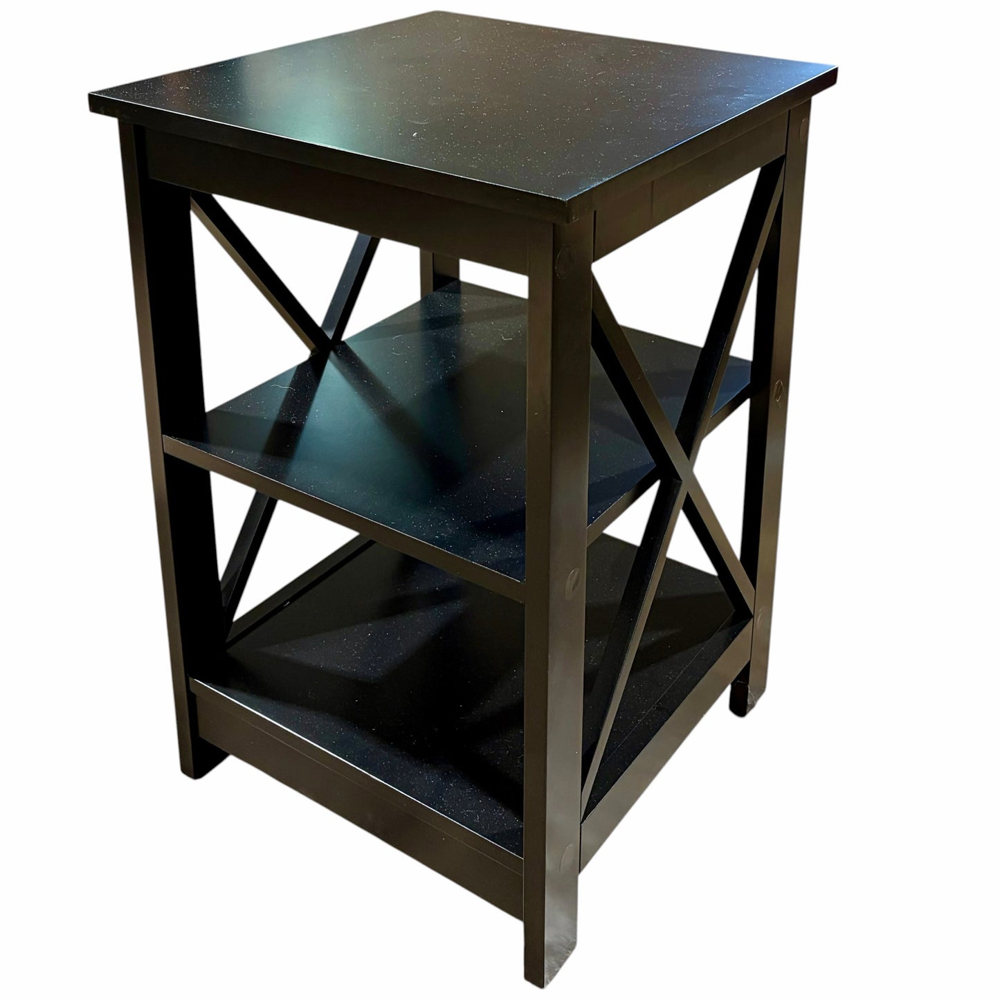 Wooden End Table X-Leg W/ Shelf, 15.75"W x 15.75"D x 23.5"H